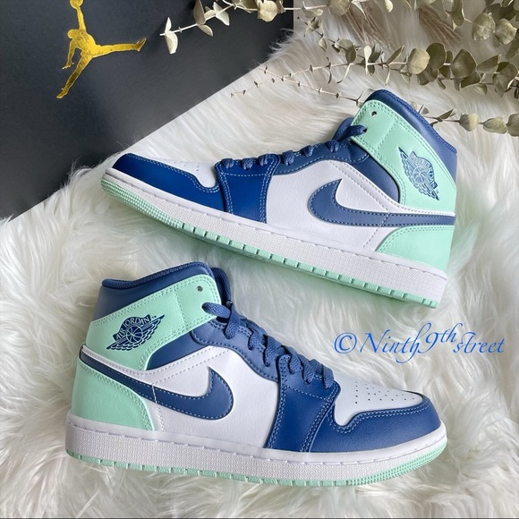 Nike Air Jordan 1 Mid Shoes Mystic Navy White Mint Foam PRICE FIRM - Picture 6 of 15